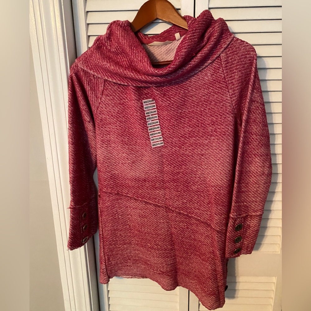 Soft Surroundings Raspberry pink cowl neck pull over sweater BRAND NEW! size M